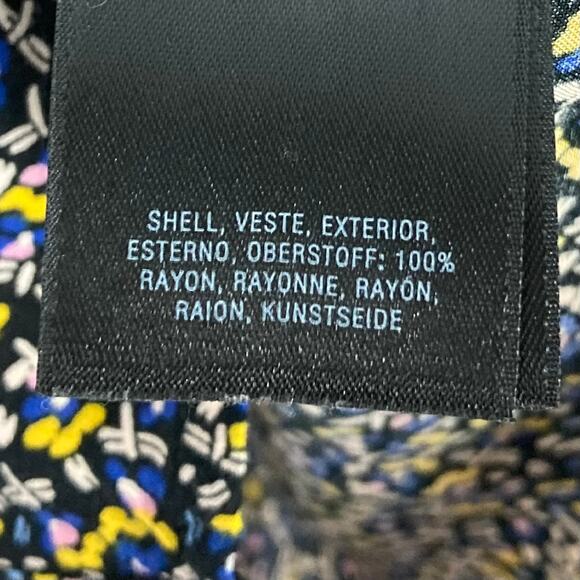 NWOT MAEVE ANTHROPOLOGIE Top XS Blue Yellow Abstract Pleated Button-Up 3/4-Sleev - Picture 9 of 12